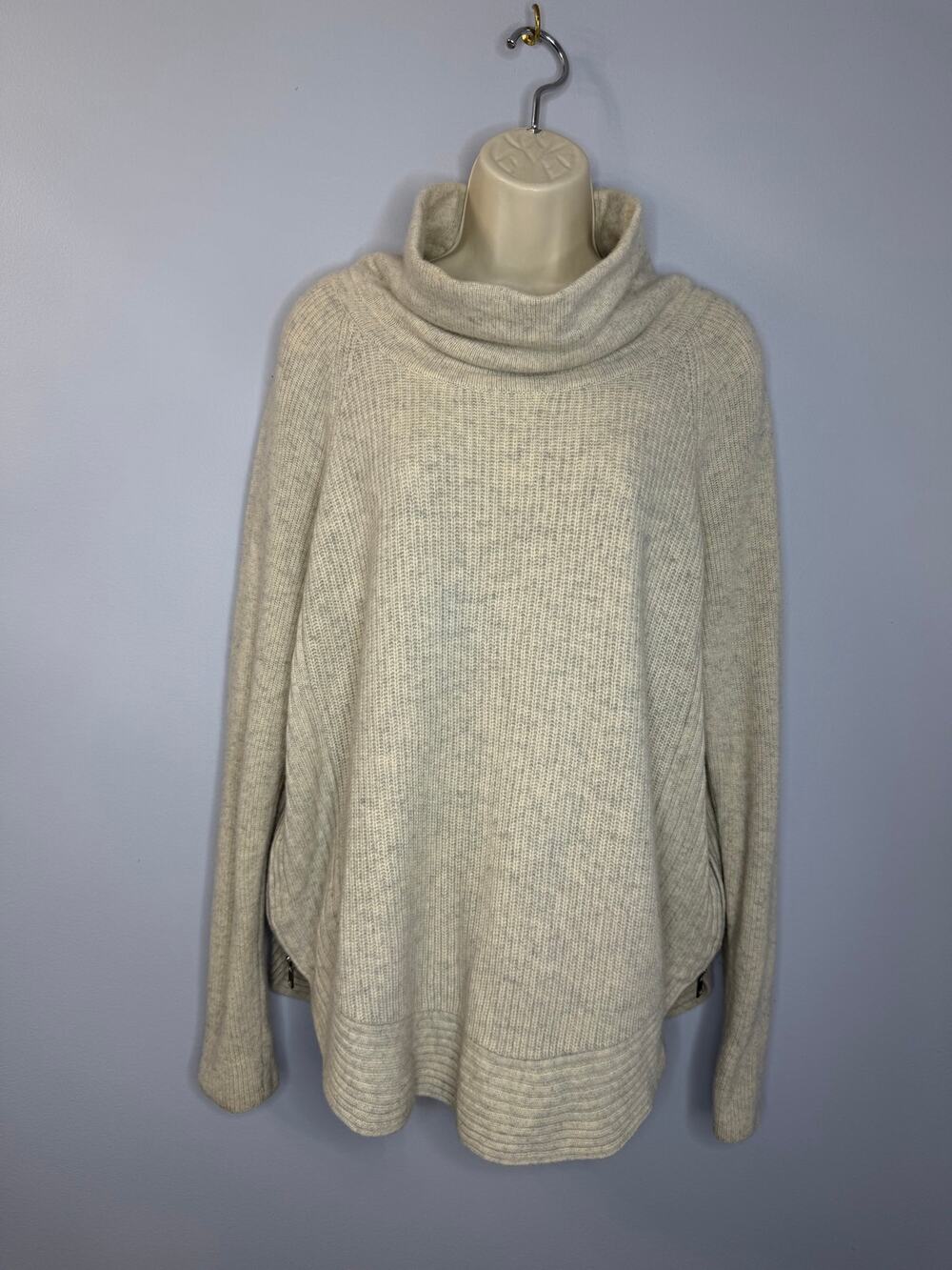 VINCE Women's Wool Cashmere Turtleneck Side Zip Ribbed Sweater Grey Women's M